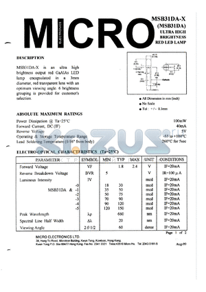 MSB31DA-5 datasheet - 5V, 100mW red LED lamp