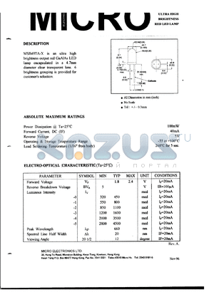 MSB49TA-1 datasheet - 5V, 100mW ultra high brightness red LED lamp