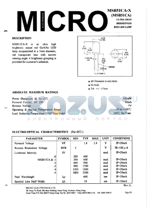 MSB51CA-21 datasheet - 5V, 100mW ultra high brightness red LED lamp