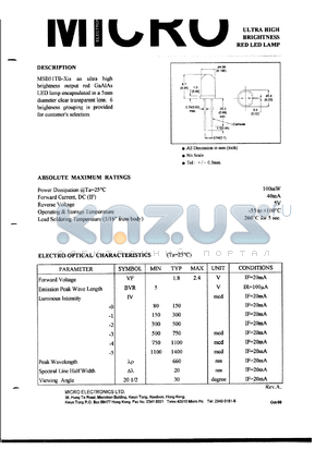 MSB51TB-0 datasheet - 5V, 100mW ultra high brightness red LED lamp