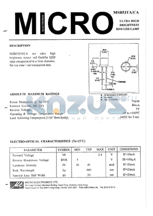 MSB53CA datasheet - 5V, 75mW ultra high brightness red LED lamp