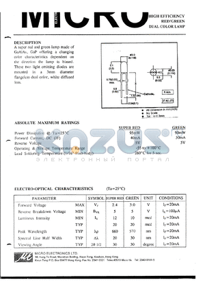 MSGN33W datasheet - 5V, 90mW high efficiency red/green dual color lamp