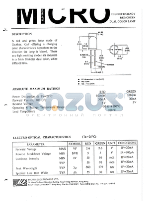 MSGNB51W datasheet - 5V, 100mW high efficiency red/green dual color lamp