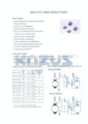 SMI-30-302 datasheet - Mini-pot SMD inductor