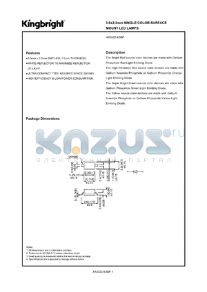 AA3022YT-4.5S datasheet - 3.0 x 2.2mm single color surface mount LED lamp. Yellow (peak wavelength 590 nm). Lens type yellow trans.