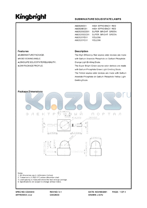 AM2520ID01 datasheet - Subminiature solid state lamp. High efficiency red (peak wavelength 627 nm). Lens type red diffused