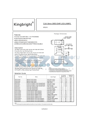 AP3216HD datasheet - 3.2 x 1.6mm SMD chip LED lamp. Bright red. Lens type red diffused.