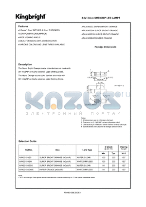 APA3010SEW datasheet - 3.0 x 1.0 mm SMD chip LED lamp. Super bright orange (peak wavelehgth 610 nm).