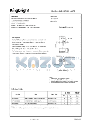 APH1005SGC datasheet - 1.0 x 0.5 mm SMD chip LED lamp. Super bright green (peak wavelength 565nm).