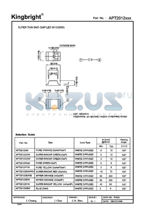 APT2012SEWE datasheet - 2.0 x 1.2 mm SMD chip LED lamp. Hyper orange. Lens type white diffused.