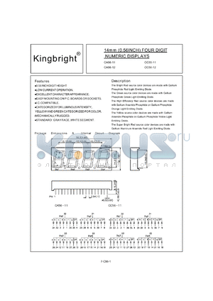 CA56-11HWA datasheet - 14 mm (0.56 INCH) four digit numeric display. Bright red.