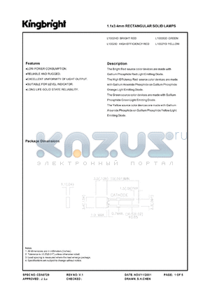 L1002GD datasheet - 1.1 x 3.4 mm rectangular solid lamp. Green. Lens type green diffused.