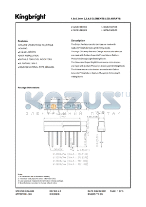 L132CB/2HD datasheet - 1.8 x 5.3 mm, 2 elements LED array. Bright red. Lens type red diffused.