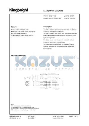 L1394YD datasheet - 2mm lat top LED lamp. Yellow. Lens type yellow diffused.