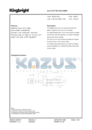 L13HD datasheet - 2mm lat top LED lamp. Bright red. Lens type red diffused.