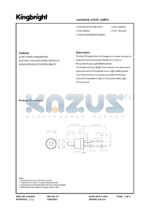 L21GD datasheet - 2 mm solid state lamp. Green. Lens type green diffused.