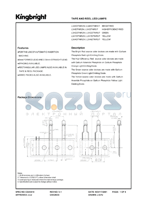 L34GDTNR5/7 datasheet - Tape and reel LED lamp. Green. Lens type green diffused.