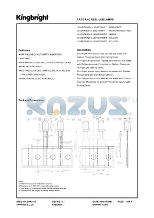 L53IDTNR254 datasheet - Tape and reel LED lamp. High efficiency red. Lens type red diffused.