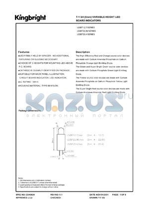 L53BT25.4/ID datasheet - T-1 3/4(5mm) variable hight LED board indicator. High efficiency red. Lens type red diffused.