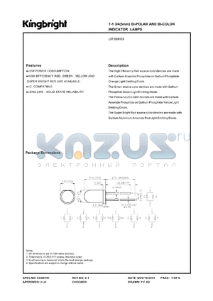 L57IID datasheet - T-1 3/4 (5mm) bi-polar and  bi-color indicator lamp. High efficiency red, high efficiency red. Lens type red diffused.