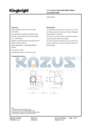 L59CB/GYW datasheet - T-1 3/4 (5mm) bi-color right angle LED indicator. Green, yellow. Lens type white diffused.