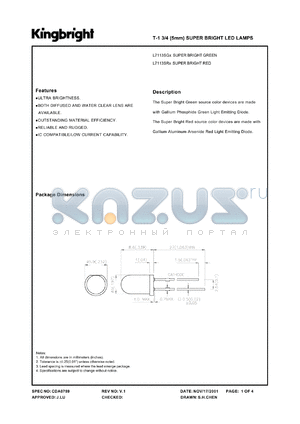 L7113SRC/E datasheet - T-1 3/4 (5 mm) super bright LED lamp. Super bright red. Lens type water clear.