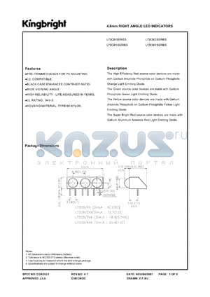 L73CB/IDA datasheet - 4.8 mm right angle LED indicator. High efficiency red. Lens type red diffused.