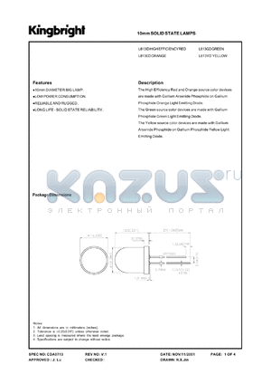 L813GD datasheet - 10 mm solid state lamp. Green. Lens type green diffused.