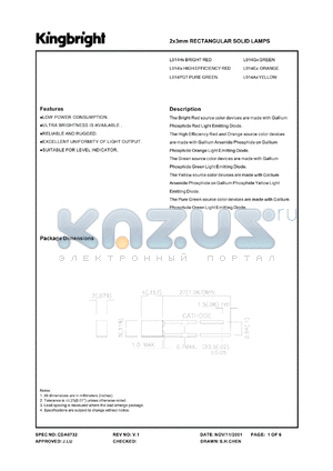 L914HT datasheet - 2 x 3 mm rectangular solid lamp. Bright red. Lens type red transparent.