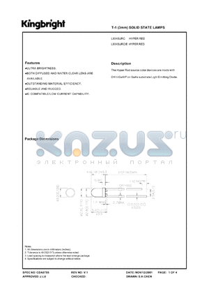 L934SURC/E datasheet - T-1 (3 mm) solid state lamp. Hyper red. Lens type water clear.