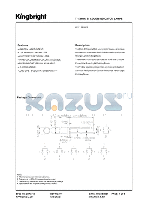 L937YYD datasheet - T-1 (3 mm) bi-color indicator lamp. Yellow, yellow. Lens type yellow diffused.