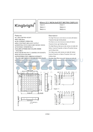 TC23-11HWA datasheet - 60 mm (2.3 inch) 8 x 8 dot matrix display. Brighr red.