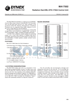 MAS17502LD datasheet - Radiation hard MIL-STD-1750A control unit