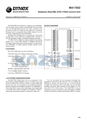 MAS17502CD datasheet - Radiation hard MIL-STD-1750A control unit