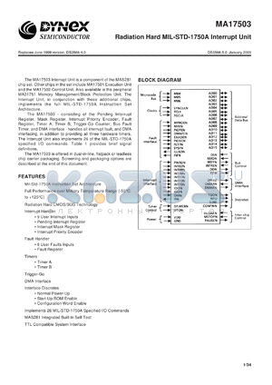 MAR17503FE datasheet - Radiation hard MIL-STD-1750A interrupt unit