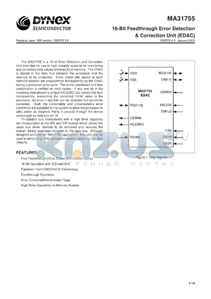 MAS31755AL datasheet - 16-bit feedthrough error detection & correction unit (EDAC)