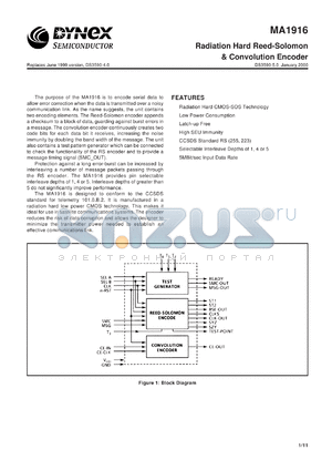 MAS1916CD datasheet - Radiation hard reed-solomon & convolution  encoder
