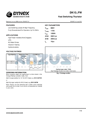 DK1308FMK datasheet - 800V fast switching thyristor