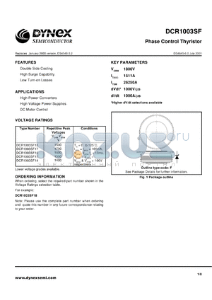 DCR1003SF17 datasheet - 1700V phase control thyristor