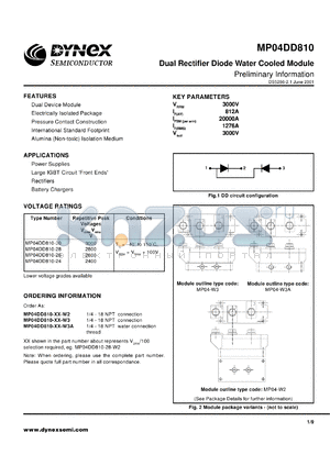 MP04DD810-30 datasheet - 3000V dual rectifier diode water cooled module