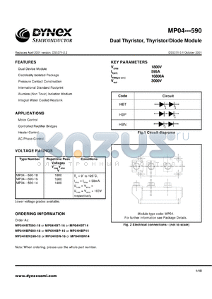MP04HBP590-18 datasheet - 1800V dual thyristor, thyristor/diode module