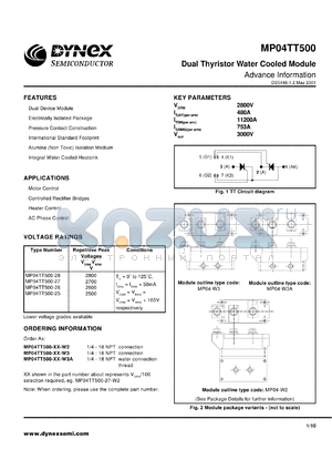 MP04TT500-28 datasheet - 2800V dual thyristor water cooled module