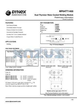 MP04TT1400-28 datasheet - 2800V dual thyristor water cooled welding module