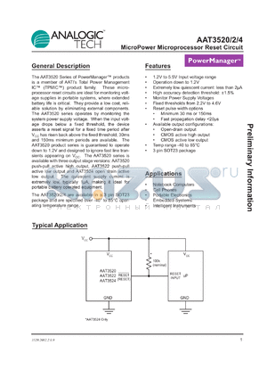 AAT3522IGY-3.083-50-T1 datasheet - 3.08 V, MicroPower microprocessor reset circuit