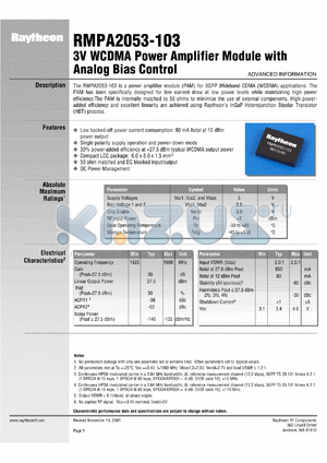 RMPA2053-103 datasheet - 3V PCS WCDMA power amplifier module