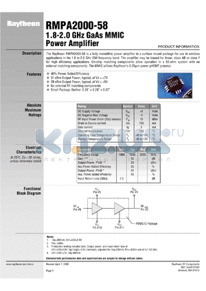 RMPA2000-58 datasheet - 1.8-2 GHz  GaAs power amplifier MMIC