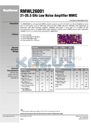 RMWL26001 datasheet - 21-26.5 GHz low noise amplifier MMIC
