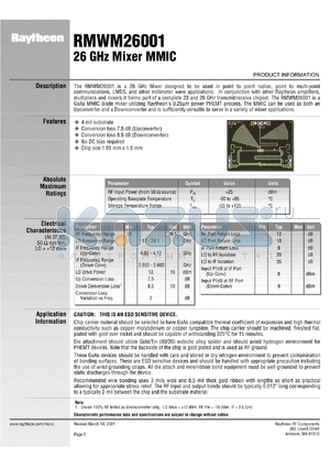 RMWM26001 datasheet - 26 GHz mixer MMIC