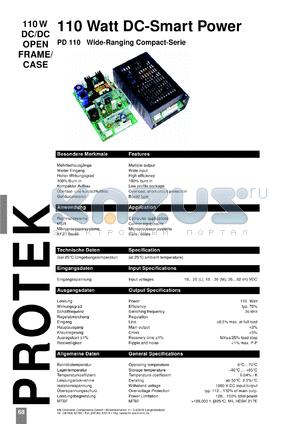 PD110-13HB datasheet - 110 W DC/DC open frame/case with 36-72 V input, 15 V/7.5 A output