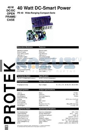 PD40-14LC datasheet - 40 W DC/DC open frame/case with 10-30 V input, 24 V/2 A output